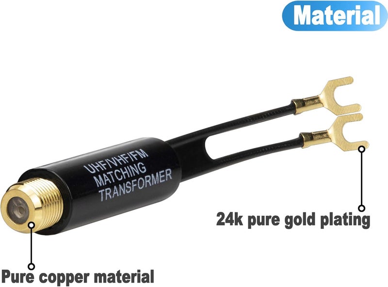 Ancable محول مطلي بالذهب - 75 أوم إلى 300 أوم - محول بالون UHF/VHF/FM - محولات هوائي مع مقبس أنثوي F للتلفاز والراديو وهوائي الكوكسيل - Image 2