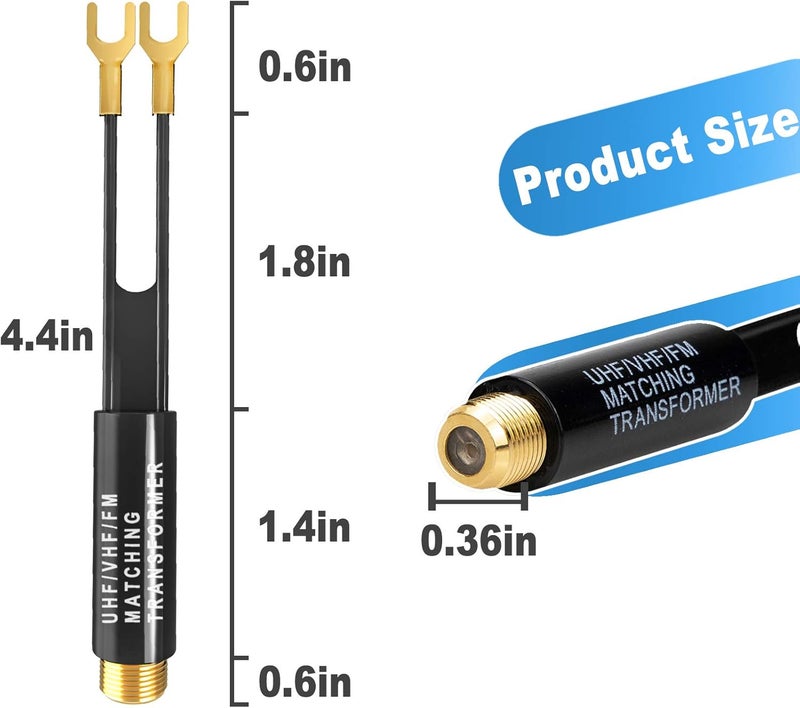 Ancable محول مطلي بالذهب - 75 أوم إلى 300 أوم - محول بالون UHF/VHF/FM - محولات هوائي مع مقبس أنثوي F للتلفاز والراديو وهوائي الكوكسيل - Image 4
