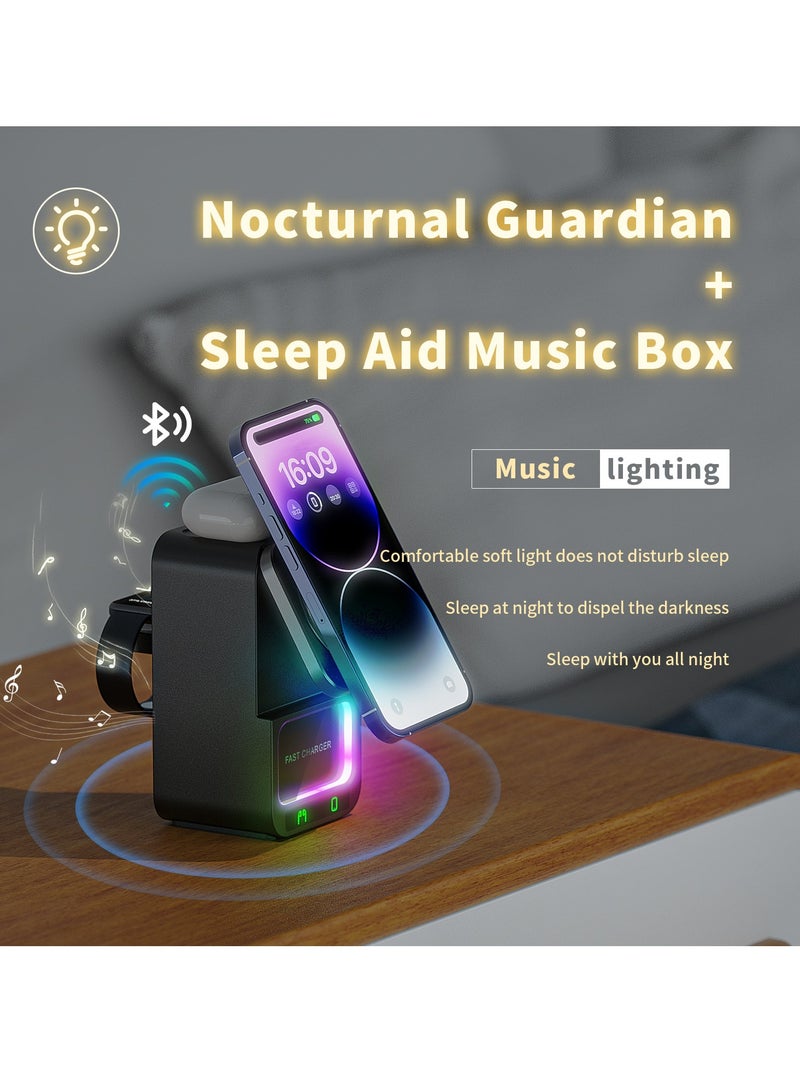 New Magnetic 3-in-1 Wireless Charger with Bluetooth Speaker for Apple Phones, Watches and Earphones (Black) - Image 2
