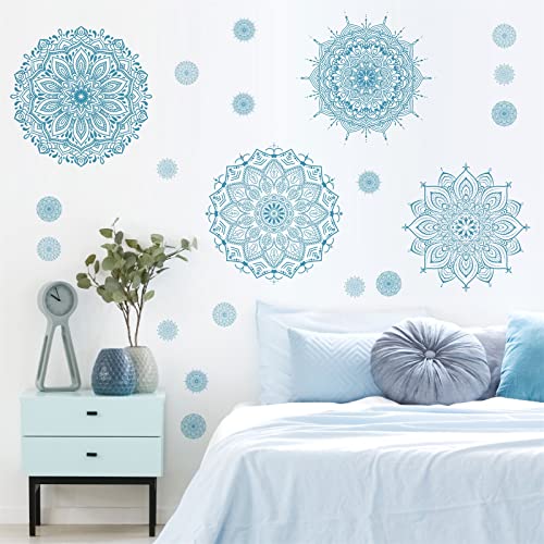 Kazova Light Blue Mandala Wall Stickers, Removable Mandala Art Decals Lotus Flower Boho Wall Decor for Yoga Room Meditation Space Bedroom Living Room, 4 Sheets 11 x 11 Inch - Image 4