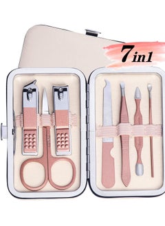 ORiTi Travel Manicure Set, 7 in 1 Manicure Kit Pedicure Kit Nail Clippers Set Stainless Steel Nail Kit for Women Men - Pink  - Image 1