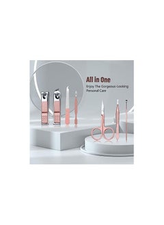 ORiTi Travel Manicure Set, 7 in 1 Manicure Kit Pedicure Kit Nail Clippers Set Stainless Steel Nail Kit for Women Men - Pink  - Image 2