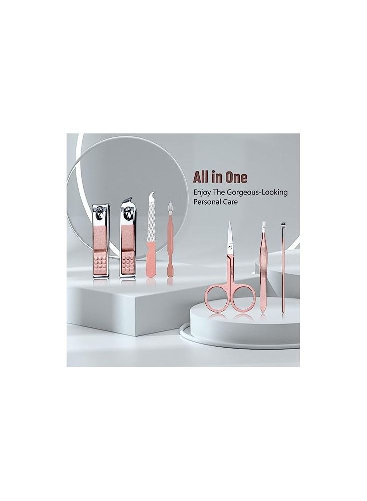 ORiTi Travel Manicure Set, 7 in 1 Manicure Kit Pedicure Kit Nail Clippers Set Stainless Steel Nail Kit for Women Men - Pink - Image 2