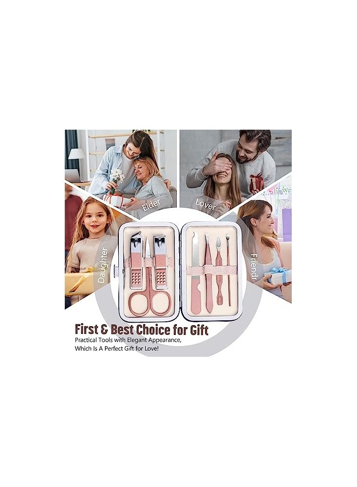 ORiTi Travel Manicure Set, 7 in 1 Manicure Kit Pedicure Kit Nail Clippers Set Stainless Steel Nail Kit for Women Men - Pink - Image 5