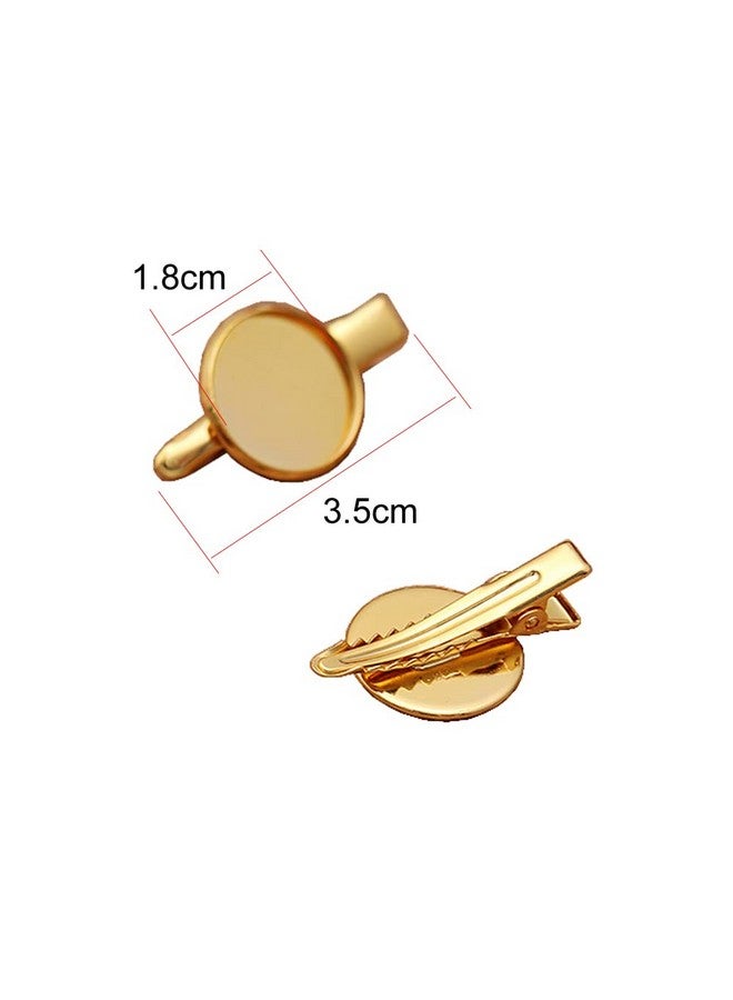 lasenersm 12Pcs 3.5Cm Metal Alligator Hair Clips With Cabochon Setting Tray Hair Clips With Blank Round Tray Base Alligator Hair Clips Blank Hairgrip Base Trays For Diy Hair Accessories Making Golden - Image 2