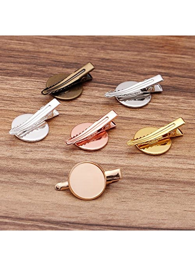 lasenersm 12Pcs 3.5Cm Metal Alligator Hair Clips With Cabochon Setting Tray Hair Clips With Blank Round Tray Base Alligator Hair Clips Blank Hairgrip Base Trays For Diy Hair Accessories Making Golden - Image 4