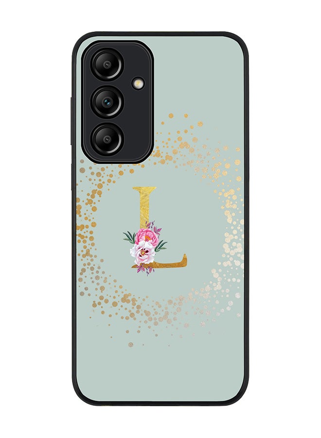 Stylizedd Rugged Black Edge Case for Samsung Galaxy A35, Slim fit Case Cover- Custom Monogram Initial Letter Floral Pattern Alphabet - L  (Light Grey) - Image 1