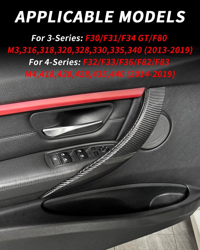 SHSBSCAR أغطية مقبض الباب SHSBSCAR لسيارات BMW F30، أغطية مقبض السحب الجانبي للسائق والراكب لسيارات F31 F34 F80 320 328 330 335 F32 F33 F36 F82 F83 418 420 428 بتصميم ألياف الكربون - Image 4
