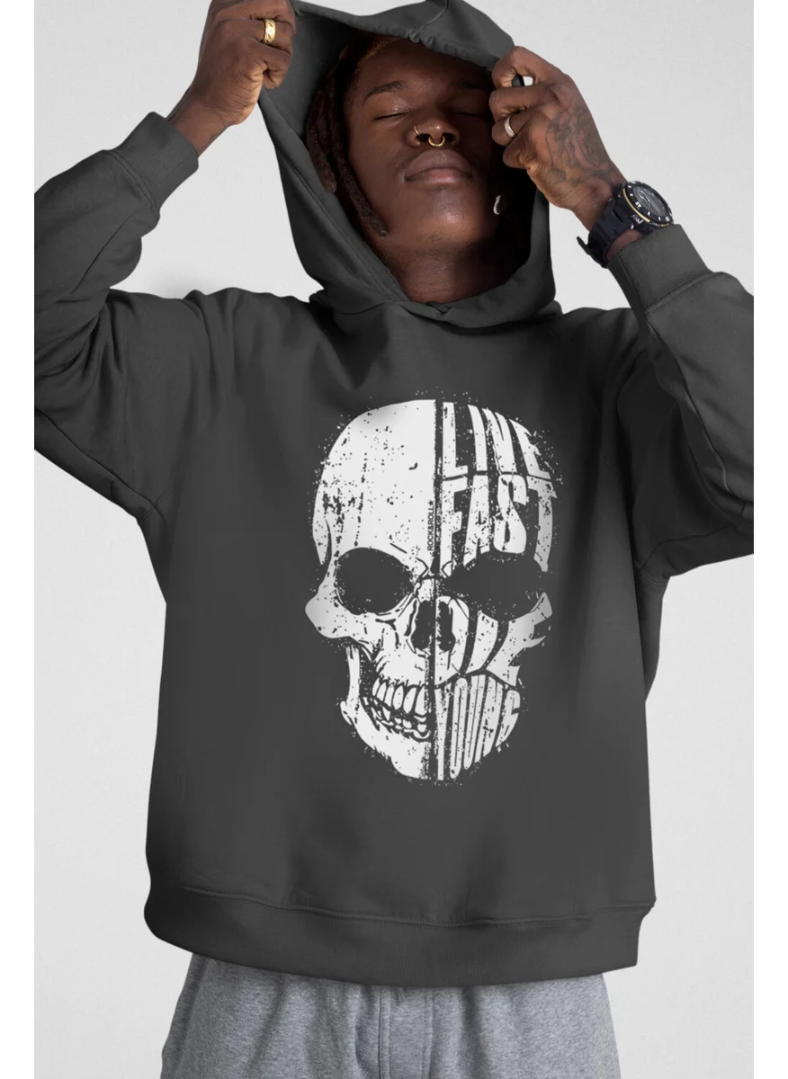 Rock&Roll Live Fast Hooded Thick Anthracite Men's Sweatshirt