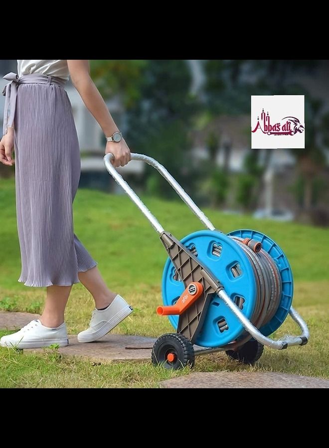 عباسلي عربة بكرة خرطوم مياه الحديقة المحمولة مع عجلات ، بكرة خرطوم مزرعة الحديقة بالدفع اليدوي مع أنبوب ماء ودعامة بندقية المياه عربة خرطوم الحديقة بعجلات 30 متر  - Image 2