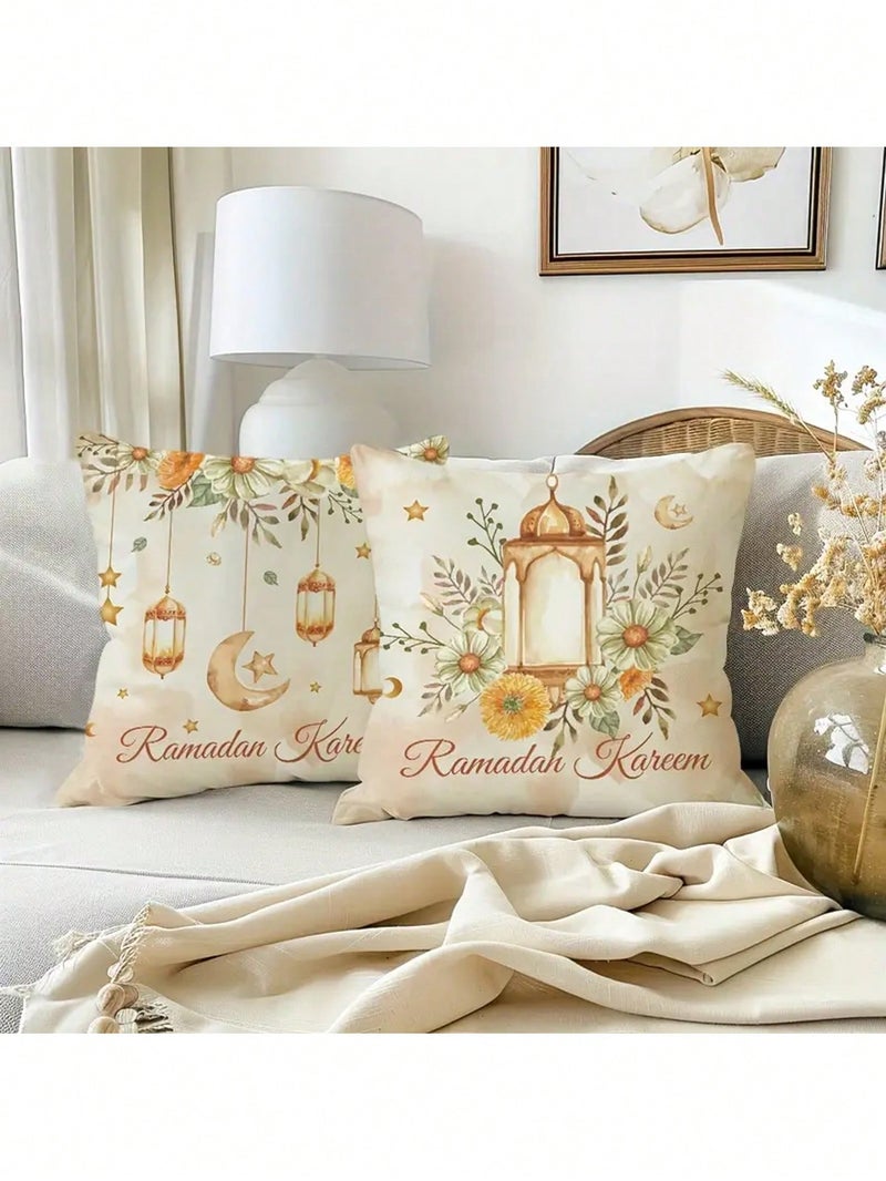 Ramadan Decorations Cushion Cover Set 4 PCS 45 x 45 cm Lantern and Crescent Design - Image 2