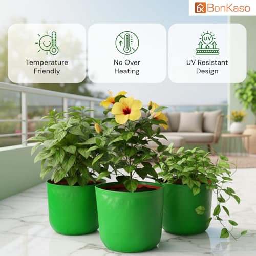 BonKaso Growbags 12 * 12 Pack of 5 Terrace/Kitchen Garden Vegetable Planting Pots, HDPE Fabric Leafy Fruits Growing Bag for All Vegetable Plants - Image 4