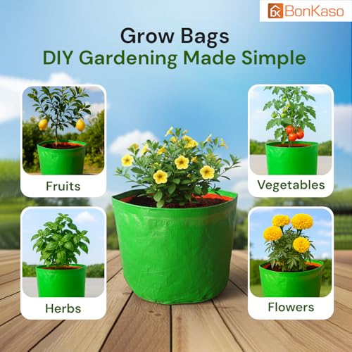 BonKaso Growbags 12 * 12 Pack of 5 Terrace/Kitchen Garden Vegetable Planting Pots, HDPE Fabric Leafy Fruits Growing Bag for All Vegetable Plants - Image 2