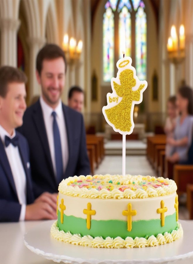 T-shin Sparkling Angel Shape Cake Candle,Gold Glitter Topper for Birthdays,Cupcakes,Elegant Gold Dust Decor for Christenings & Special Moments (Baroque-Boy) - Image 3