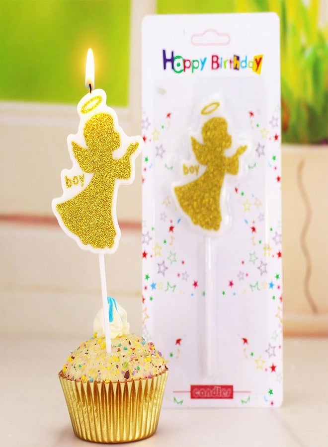 T-shin Sparkling Angel Shape Cake Candle,Gold Glitter Topper for Birthdays,Cupcakes,Elegant Gold Dust Decor for Christenings & Special Moments (Baroque-Boy) - Image 4
