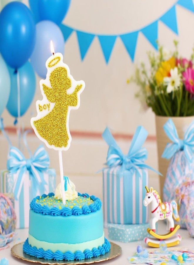 T-shin Sparkling Angel Shape Cake Candle,Gold Glitter Topper for Birthdays,Cupcakes,Elegant Gold Dust Decor for Christenings & Special Moments (Baroque-Boy) - Image 1