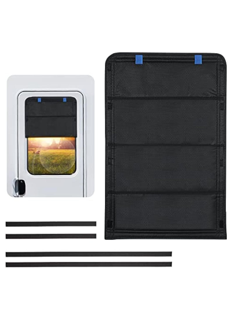 RV Door Window Shade, 25 × 16 Inch Foldable RV Window Cover, with UV Protection and Privacy Features, UV Rays Protection Camper Trailer Door Window Cover, Waterproof Thickened Oxford Fabric (Black)