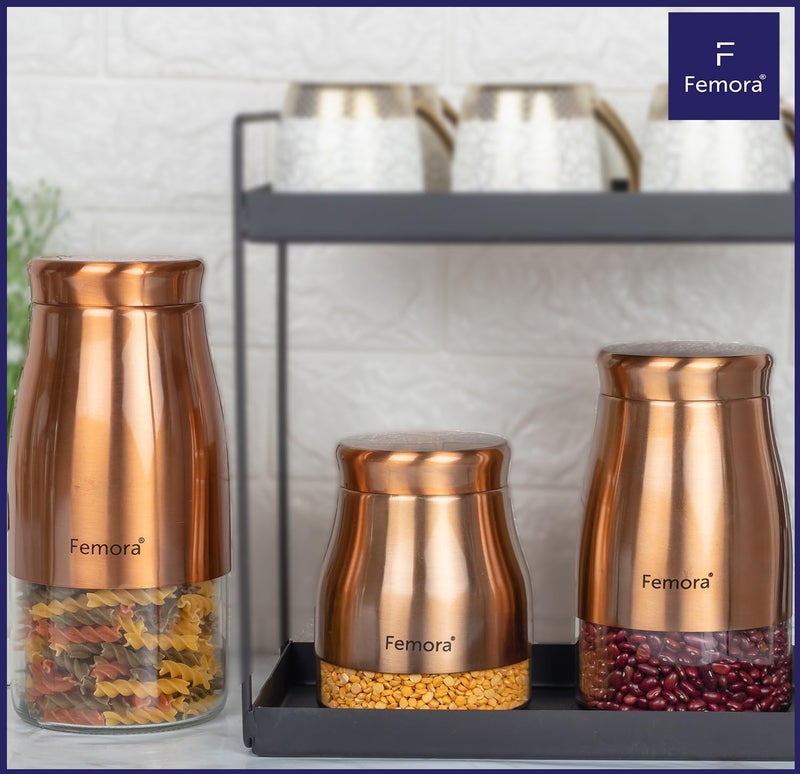 Femora Clear Glass Gold Metallic Steel Glass Jars Tea Sugar Jar Container Cereal, Spices, Pulses Container Spice Jar for Kitchen Storage Jars for Kitchen Storage, 1300 ML Set of 2 - Image 4