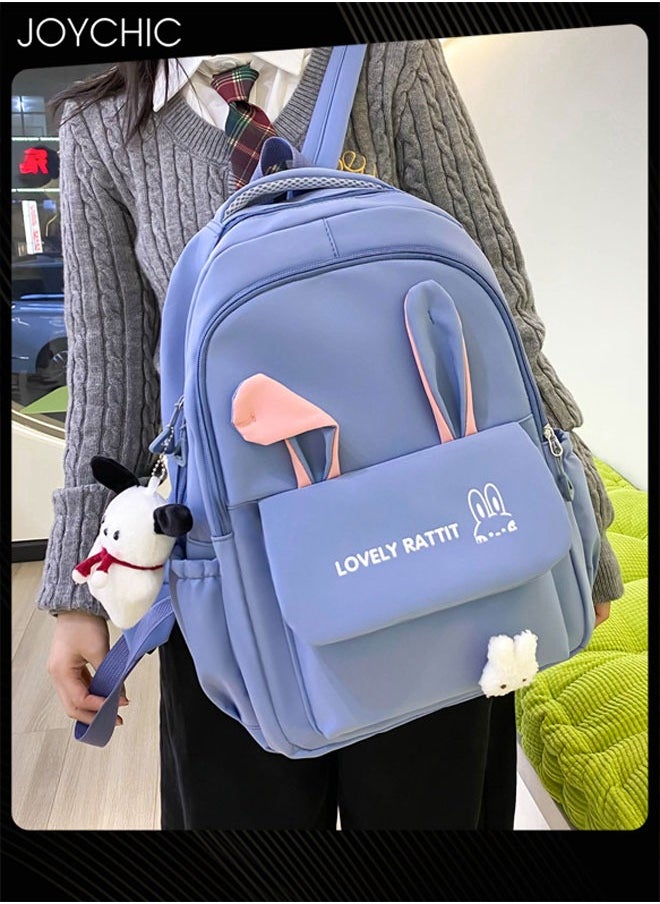 4 Piece Lovely Pattern Canvas Large Capacity School Backpack Set Multifunction Brief School Bag with Pencil Pouch for Primary Middle High Students