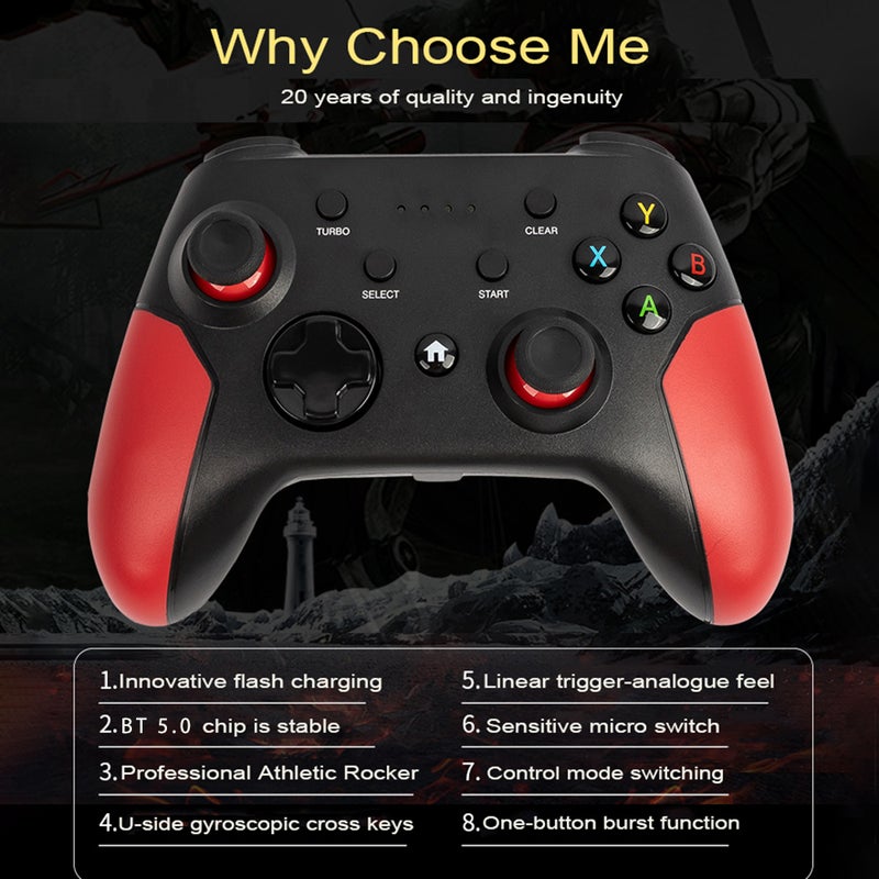 Wireless Gaming Controller 2.4G BT Dual Mode Game Controller with Ergonomic Design, High Precision Joystick, One-Key Continuous Attack Function, U-Shaped Floating Cross Key, Supports Mobile Phones, Tablets, Computers, TVs - Image 4