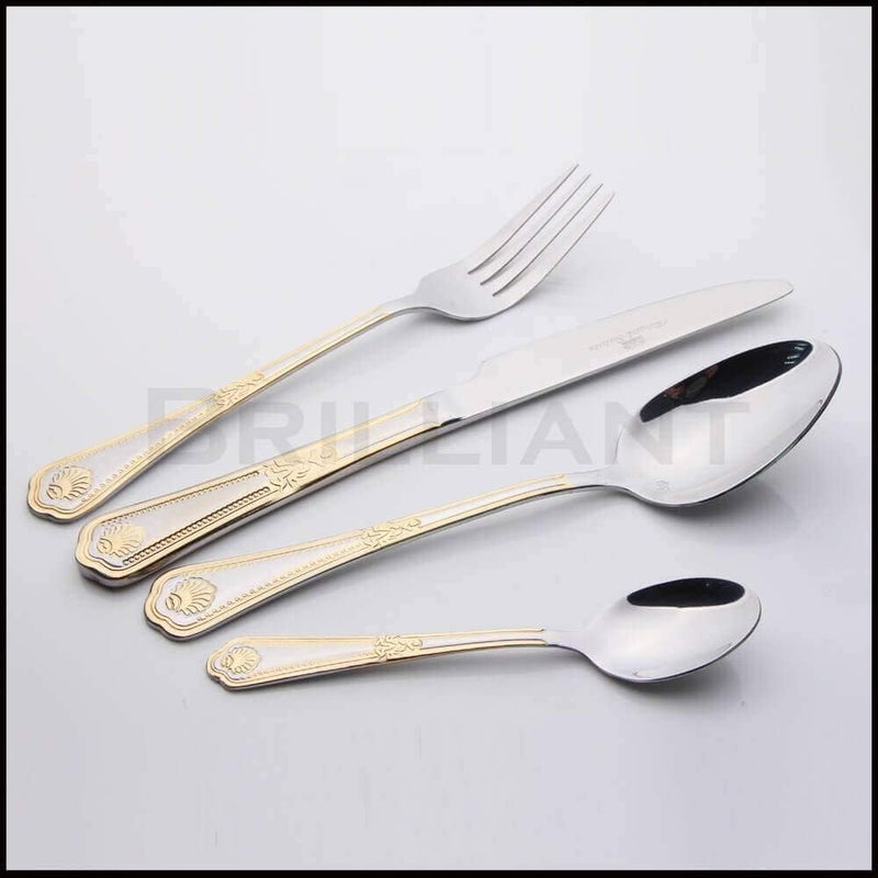 WORLD GIFTS Venezia Collection Seashell Flatware Set 20Piece Service for 4 1810 Stainless Steel Silverware Cutlery 24K Gold Plated Trim - Image 3