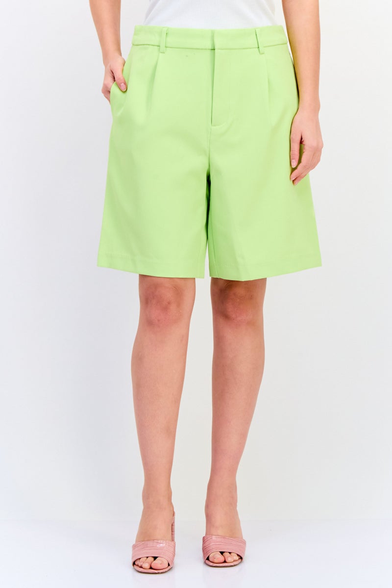 ONLY Women Solid Basic Shorts, Lime - Image 1