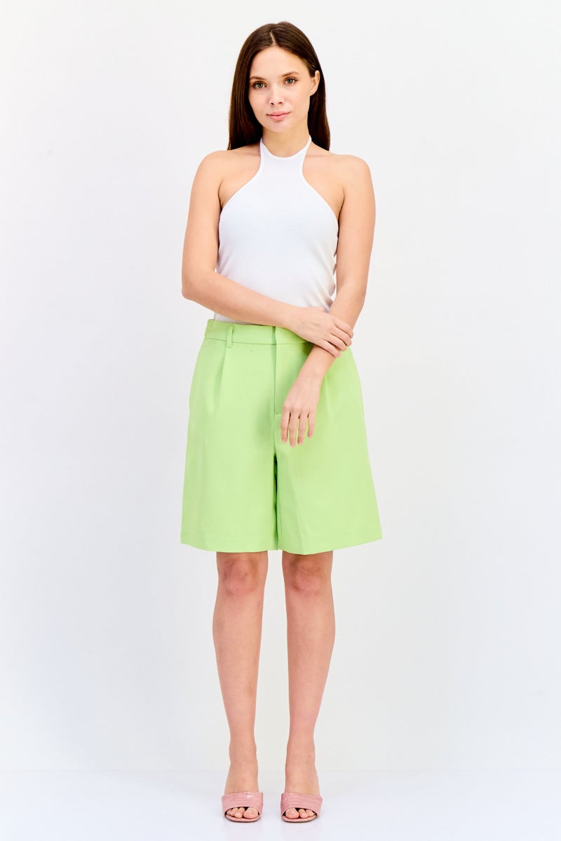 ONLY Women Solid Basic Shorts, Lime - Image 3