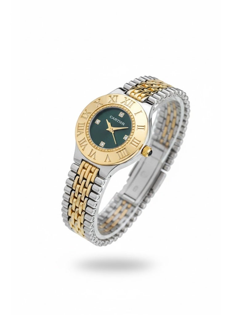 Cartier Women’s Two-Tone Stainless Steel Watch with Green Dial and Roman Numerals