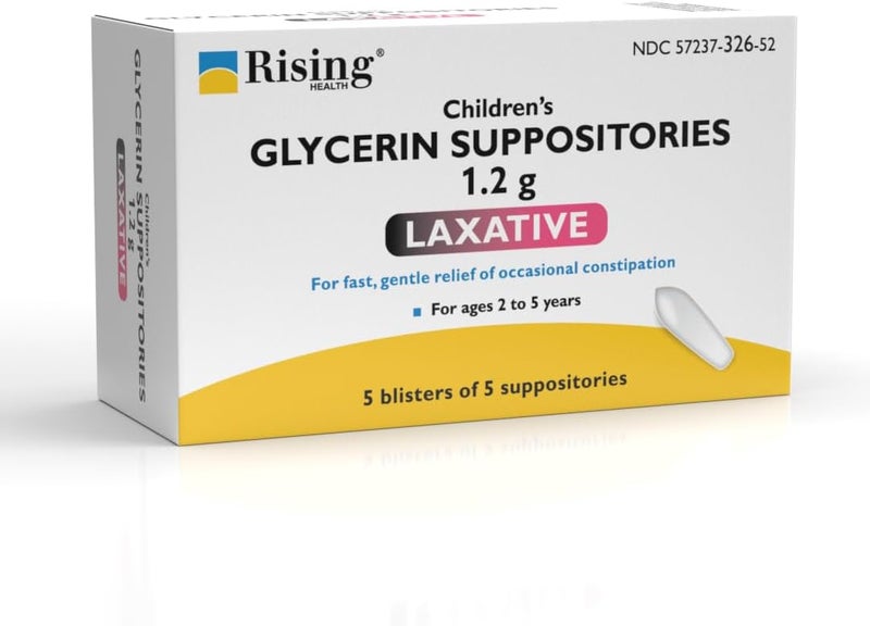Rising Health  Fast Relief Medicated Laxative Suppositories for Kids  Rectal Use Only Childrens Glycerin 12 g  Gentle  Quick Constipation Relief 25 Count 25 Count - Image 1