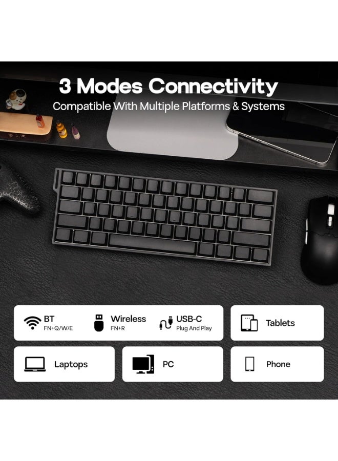 أولا لوحة مفاتيح الألعاب MINI60 HE PRO بنسبة 60% - اتصال 3 أوضاع (BT 3 أجهزة / 2.4G لاسلكي / سلكي) - 61 مفتاح PBT عربي / إنجليزي - مفتاح مغناطيسي للتبديل السريع - إضاءة خلفية RGB مخصصة - بطارية قابلة للشحن 4000 مللي أمبير - معدل استقصاء 8K ومعدل 128 كيلو هرتز - مع برنامج | أسود - Image 2