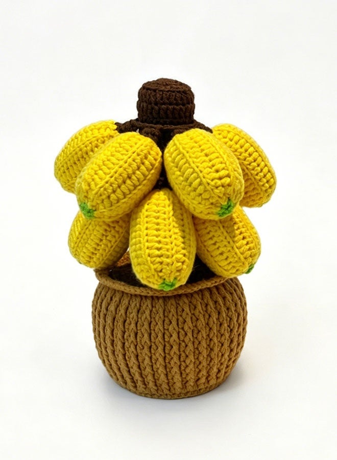 Beauenty Handmade Crochet Banana Potted Plant, Fake Fruit Bonsai with Woven Basket, Cute Desktop Decor for Home Office, Unique Handcrafted Gift for Eid/Ramadan - Image 2