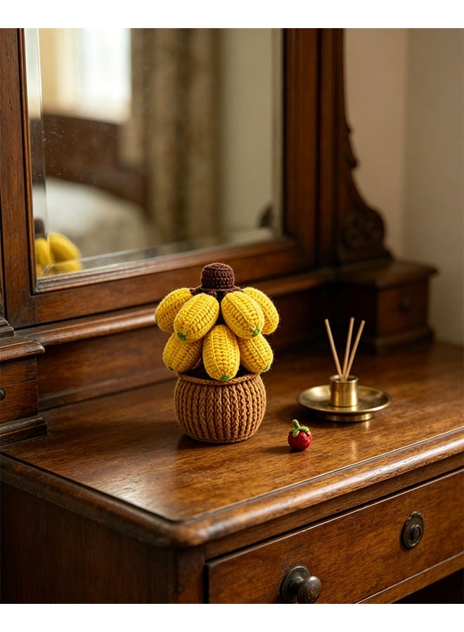 Beauenty Handmade Crochet Banana Potted Plant, Fake Fruit Bonsai with Woven Basket, Cute Desktop Decor for Home Office, Unique Handcrafted Gift for Eid/Ramadan - Image 3
