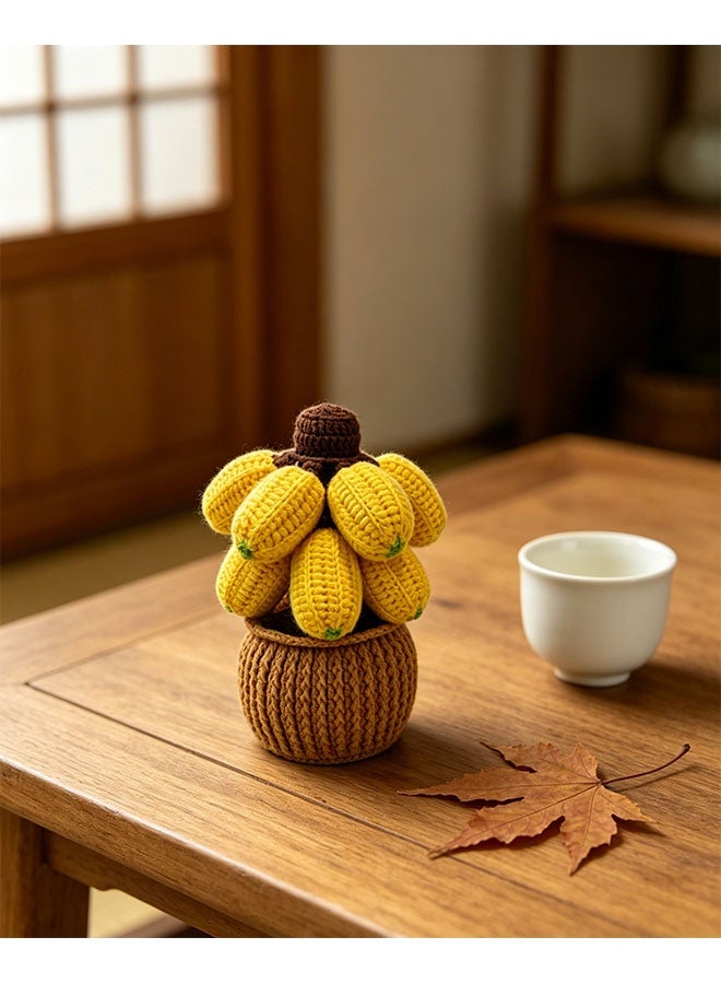 Beauenty Handmade Crochet Banana Potted Plant, Fake Fruit Bonsai with Woven Basket, Cute Desktop Decor for Home Office, Unique Handcrafted Gift for Eid/Ramadan - Image 1