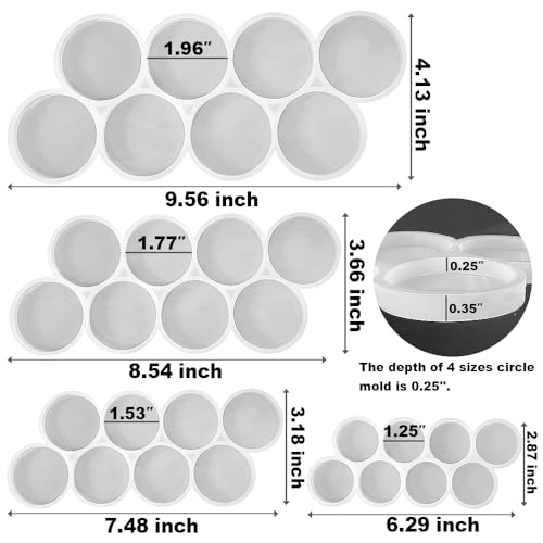 RESINWORLD 32-Cavity Set of 2'', 1.75'', 1.5'', 1.25'' Circle Grip Mold, Magnet Mold, Round Keychain Silicone Mold for Resin (No Hole) - Image 2