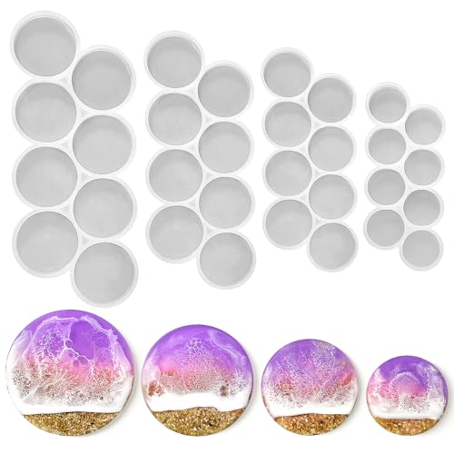 RESINWORLD 32-Cavity Set of 2'', 1.75'', 1.5'', 1.25'' Circle Grip Mold, Magnet Mold, Round Keychain Silicone Mold for Resin (No Hole) - Image 1