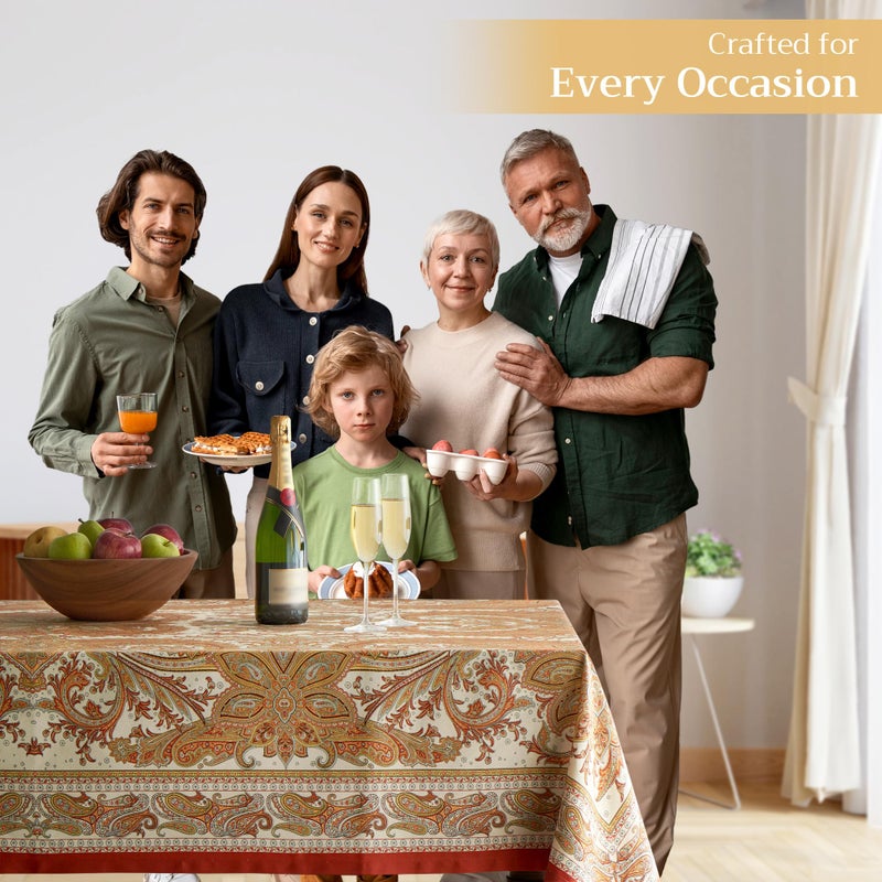 ميزون دي هيرمين Maison D 'Hermine 100 ٪ غطاء طاولة القطن - 70 "" x140 "" مستطيلات مستطيلات ، مفصل المائدة القابلة للغسل لتناول الطعام في المنزل والحفلات - لعيد الشكر وعيد الميلاد - مجموعة كشمير بيزلي - Image 5