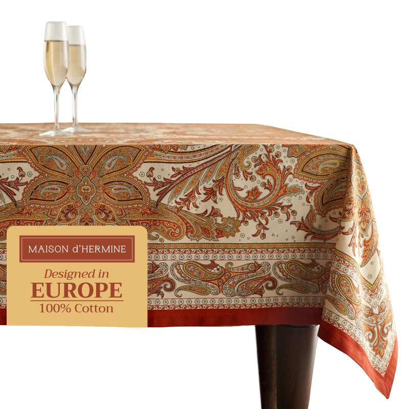 ميزون دي هيرمين Maison D 'Hermine 100 ٪ غطاء طاولة القطن - 70 "" x140 "" مستطيلات مستطيلات ، مفصل المائدة القابلة للغسل لتناول الطعام في المنزل والحفلات - لعيد الشكر وعيد الميلاد - مجموعة كشمير بيزلي - Image 1