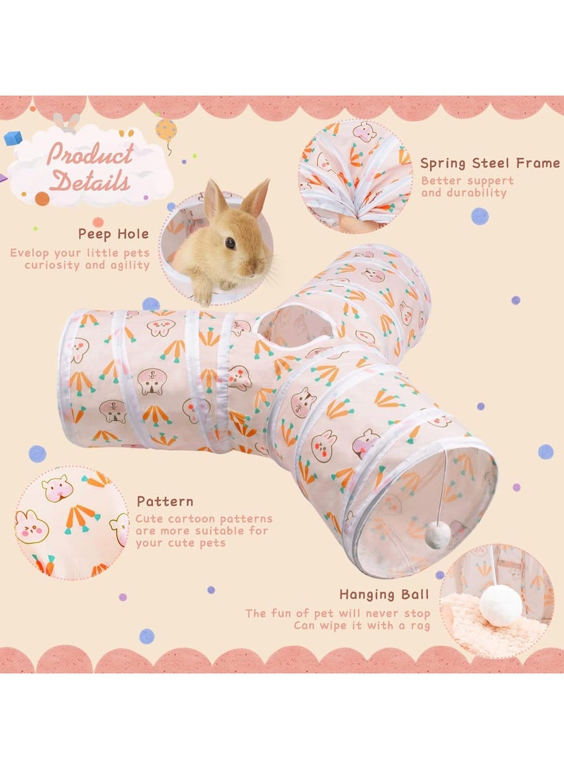 عام نفق وأنبوب أرنب قابل للطي، لعبة نفق ثلاثية الاتجاهات للأرانب الصغيرة، لعبة نشاط للحيوانات الصغيرة مثل الأرانب القزمية، والأرانب، والخنازير الغينية، والقطط. - Image 3