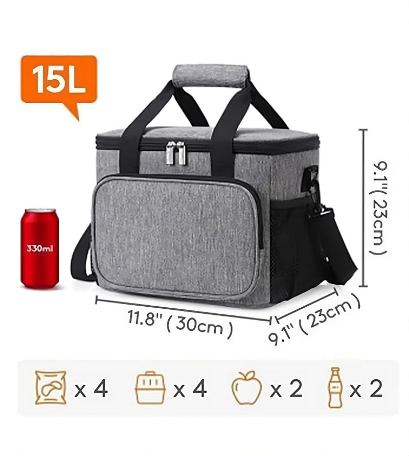 HIMART Lunch Box Bag, Compact Cooler Bag, Tiffin Bag | Storage Bag Leakproof Hot/Cold for Girls Boys Men Women, for Work, School, Travel (Grey, 15 Liter)(Medium Size) - Image 2