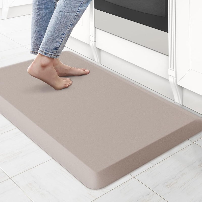 KitchenClouds سجادة مطبخ KitchenClouds مبطنة مضادة للتعب، مقاس 0.8 بوصة، مقاومة للماء وغير زلقة، مناسبة للمكتب أو المطبخ أو حوض الماء أو المكتب (لون كاكي) - Image 1