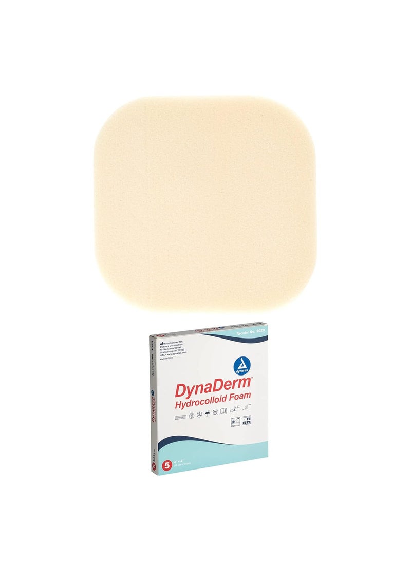 Dynarex Dynarex DynaDerm Hydrocolloid Dressings, Sterile Moist Bandages Used for All Kinds of Wounds, 4" x 4", Foam & Latex-Free, Peel-Down Patches - 1 Box of 5 Dressings 