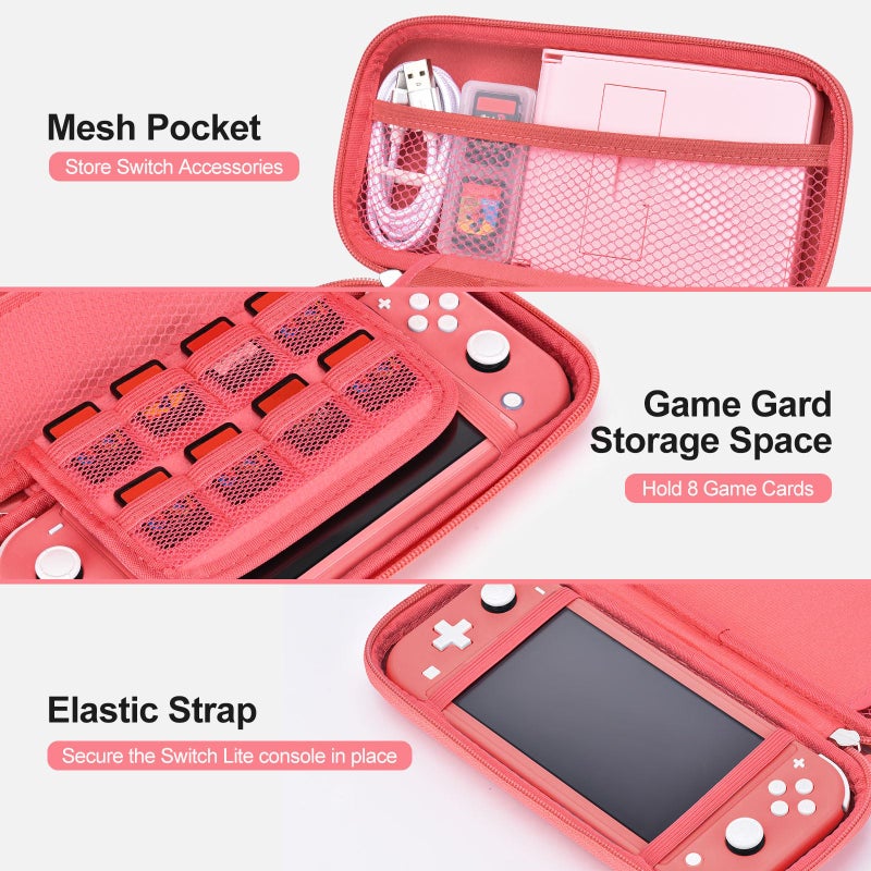 innoAura Switch Lite Case 18-in-1 Accessories Bundle for NS Switch Lite (2019), with Protective Carrying Case, Game Holder, Screen Protector & Cute Thumb Grips, Coral - Image 3