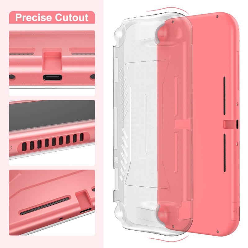 innoAura Switch Lite Case 18-in-1 Accessories Bundle for NS Switch Lite (2019), with Protective Carrying Case, Game Holder, Screen Protector & Cute Thumb Grips, Coral - Image 5