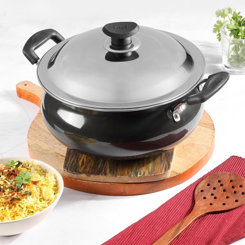 VINOD Vinod Black Pearl Hard Anodised Non Stick Handi with Lid - 6.5 Litre, Large | 3.25mm Thickness | Biryani Pot | Gas Stove Compatible | 2 Year Warranty | Toxin Free - Black - Image 2