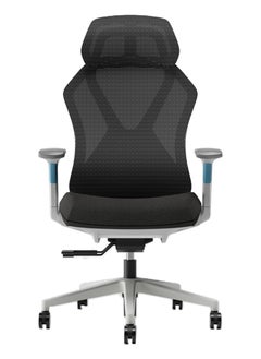 AFTERWORK AFTERWORK Infinity Gaming Chair – 2D Headrest, 2D Armrests, Sliding Molded Seat, Lumbar Height Adjustment, 5-Position Tilt Lock – White & Blue Gaming Chair  - Image 4