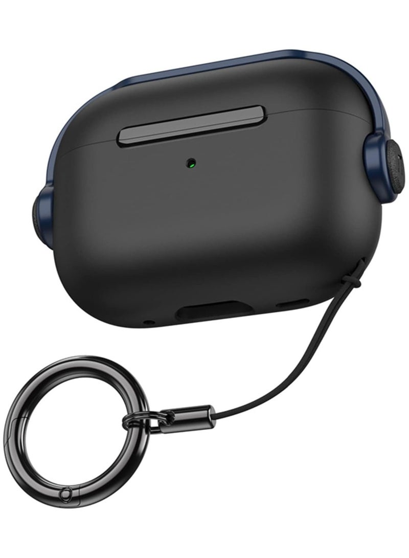 حافظة واقية لجهاز Airpods 3 (مع غطاء إغلاق) (ضوء LED أمامي مرئي) (مع حزام معصم) حافظة جلدية متوافقة مع Airpods 3 الجيل الثالث 2021 (أسود/أزرق) - Image 1