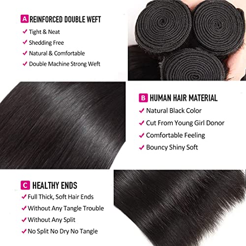 WOWQUEEN Straight Bundles with Closure Human Hair 20 22 24+18 Brazilian Human Hair Bundles with Closure Straight 100% Unprocessed Virgin Weave Hair Bundles with Lace Closure - Image 3