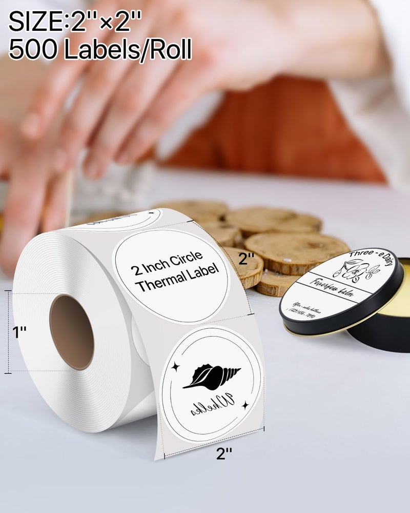 iEager 2 Inch Round Thermal Labels, Circle Thermal Printer Stickers, Durable Circular Label Printer Sticker for Business, Logo, Gift, 500 Labels/Roll, White - Image 2