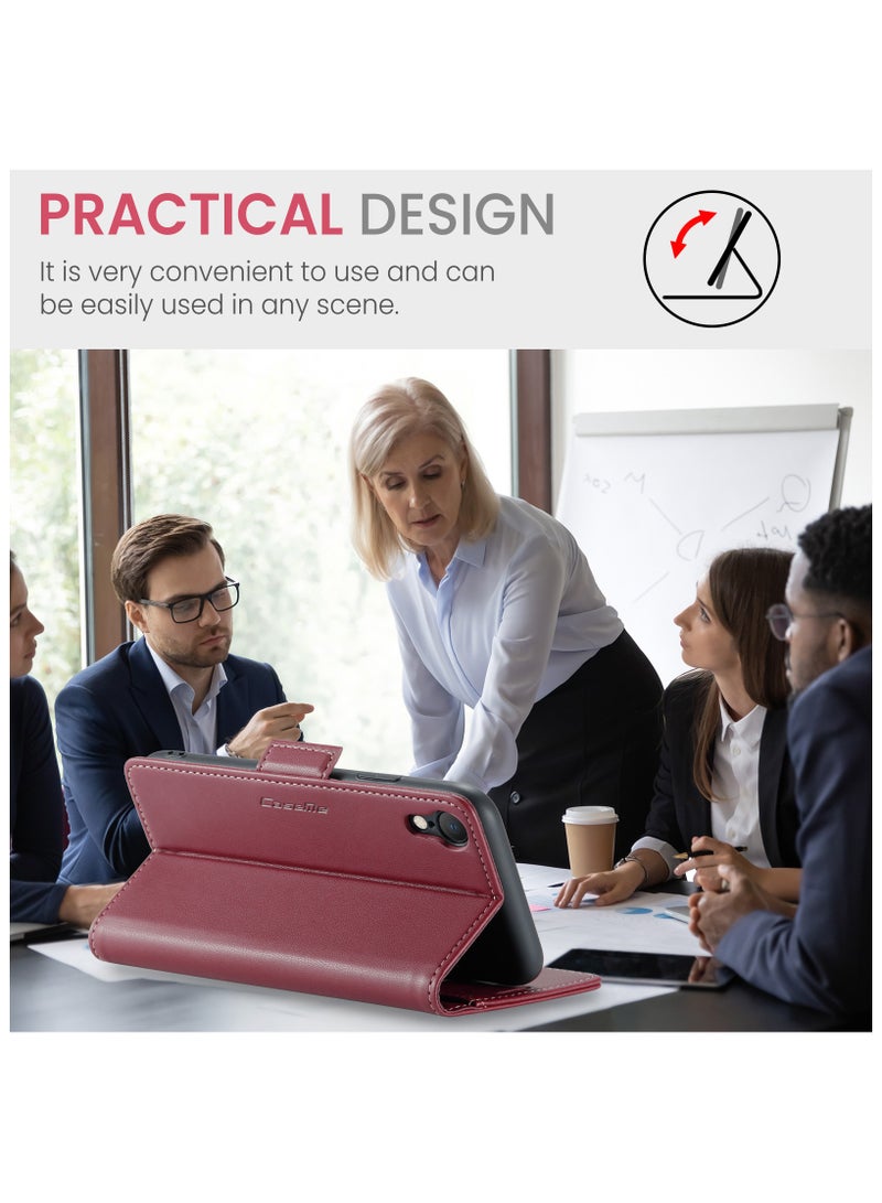 فليب محفظة حالة لابل اي فون اكس ار ، جلد المغناطيسي مرفق فليب حالة الأحمر - Image 5