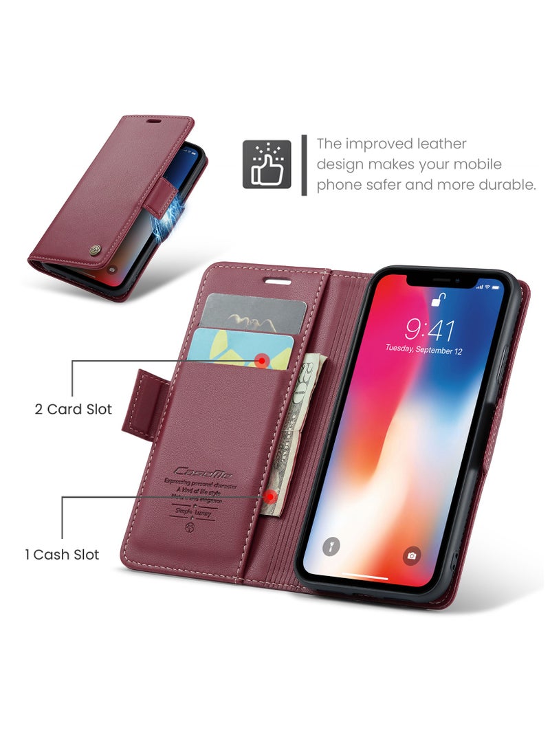 فليب محفظة حالة لابل اي فون اكس ار ، جلد المغناطيسي مرفق فليب حالة الأحمر - Image 2